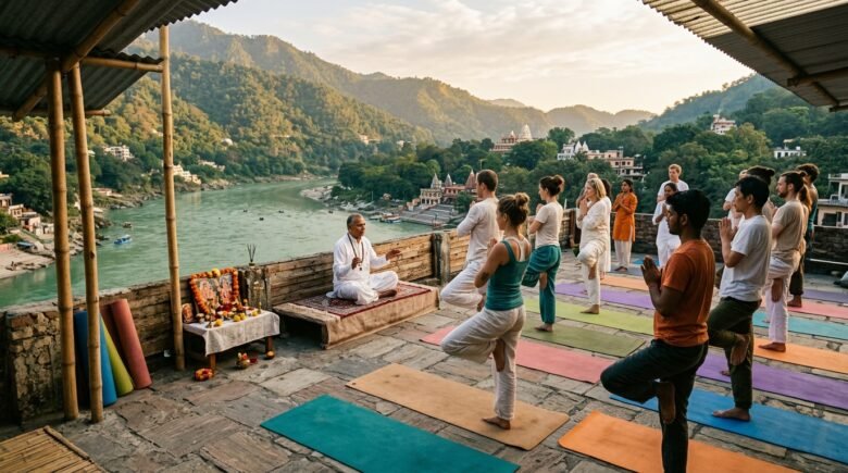 Authentic 200-Hour Yoga Teacher Training Class in Rishikesh Overlooking Ganga River
