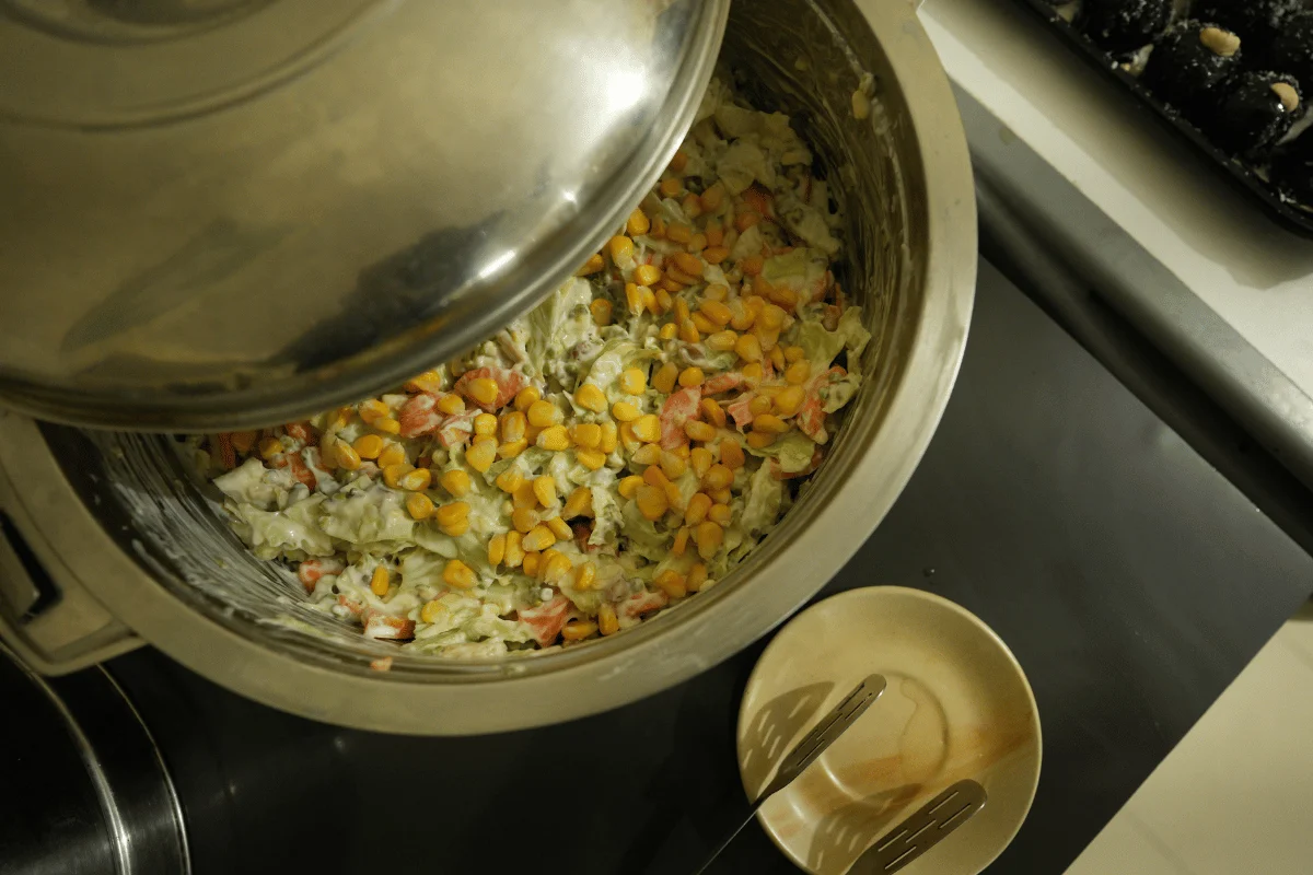 Fresh organic corn and vegetable salad for healthy yogic nutrition at Aatm Yogashala Rishikesh