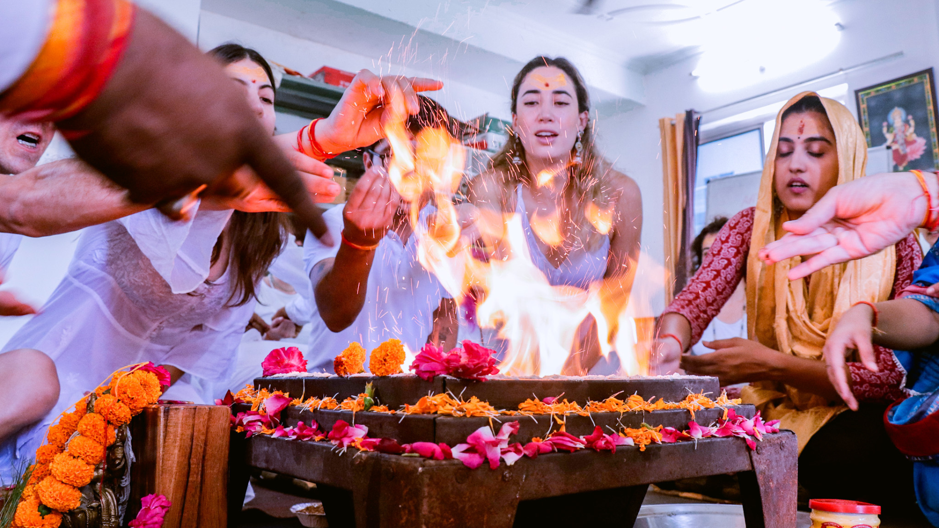 opening hawan fire ceremony yoga retreat Rishikesh spiritual ritual India