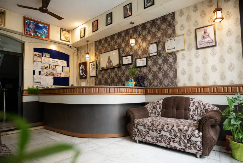 yoga hall Rishikesh spacious meditation and practice room India retreat