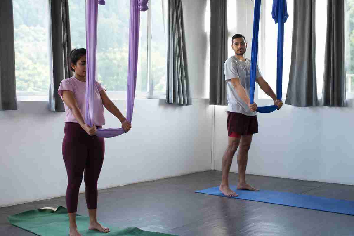 Aerial yoga training hall at Aatm Yogashala Rishikesh