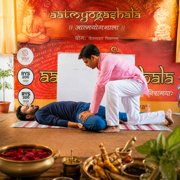 Traditional Ayurveda body therapy training session in Rishikesh India