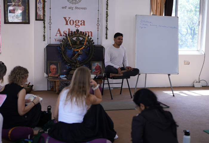 Ayurveda wellness lecture and yoga philosophy class in Rishikesh India