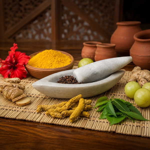 Traditional Ayurvedic herbs and natural healing ingredients in Rishikesh India