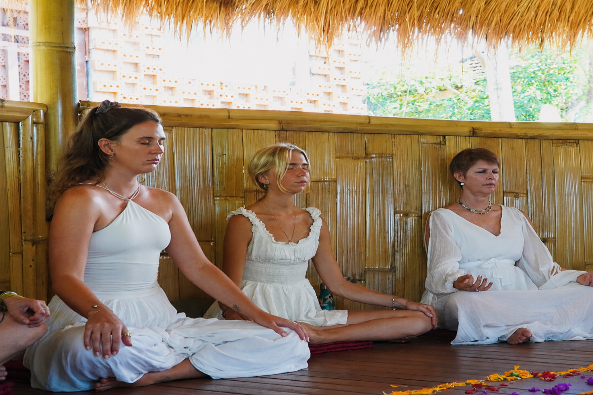 Group meditation hall session at Aatm Yogashala Bali