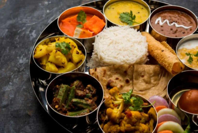 sattvic vegetarian thali meal served at Aatm Yogashala Bali yoga school