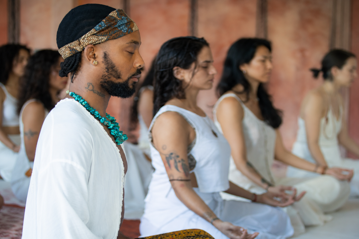 Guided meditation session during the 100 Hour Yoga Teacher Training in Bali