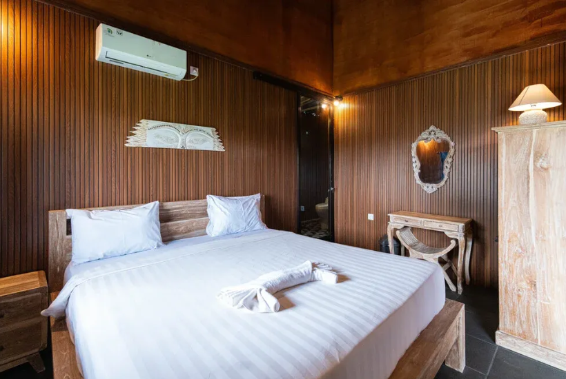 wooden double room at Aatm Yogashala Bali TTC