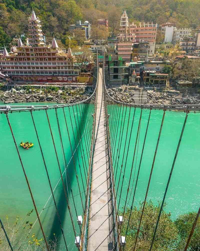 Laxman Jhula bridge view with Ganga river and Himalayas