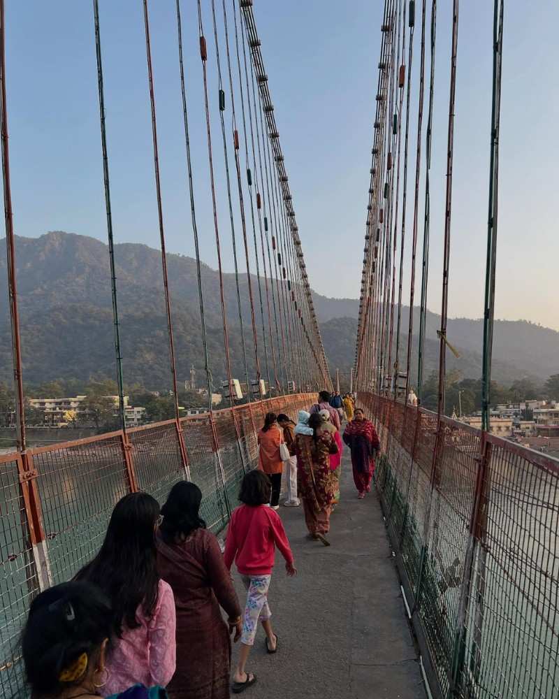 Laxman Jhula iconic suspension bridge over Ganga river in Rishikesh