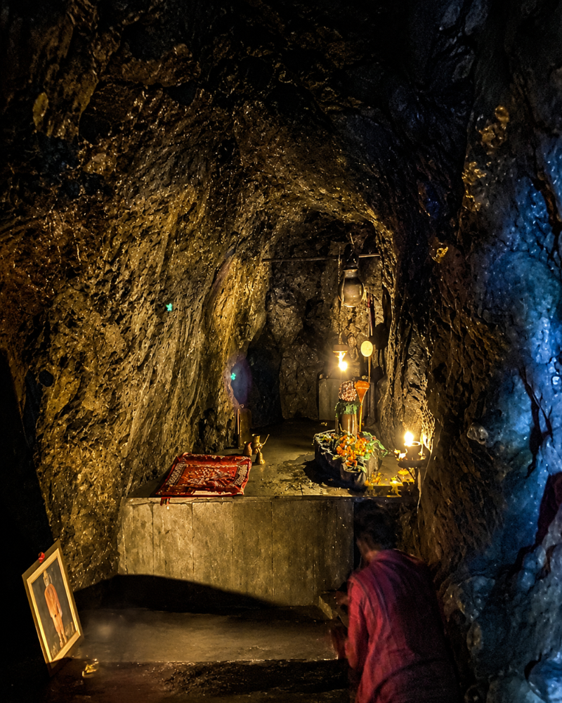 Ancient meditation cave near Rishikesh Ganga river