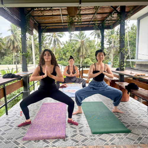 Yoga pose session during Bali yoga teacher training